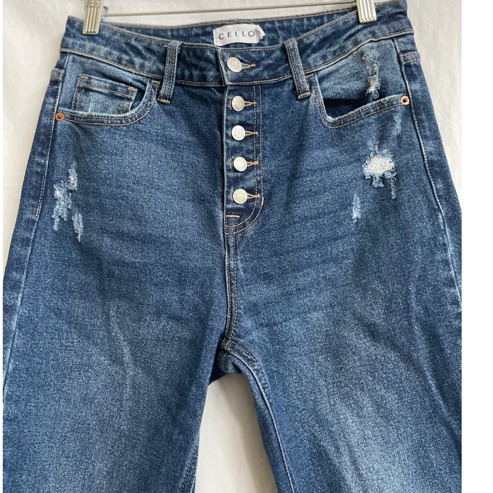 Cello Flare Jeans Size 5 Distressed‎ Knee High Rise Button Fly Y2K Western Style - Picture 4 of 13